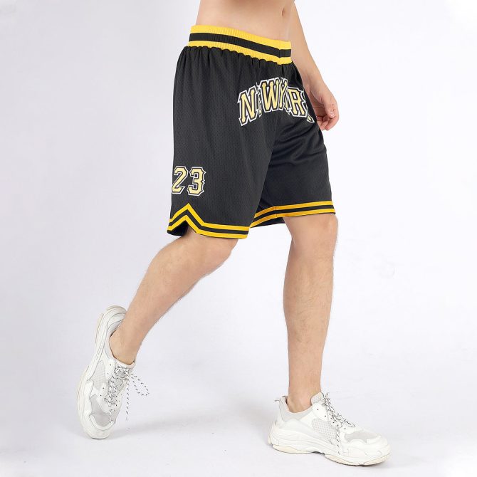 Custom Black Gold-White Authentic Throwback Basketball Shorts