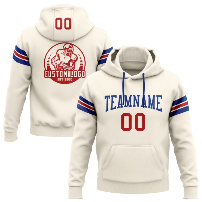 Custom Stitched Cream Red-Royal Football Pullover Sweatshirt Hoodie