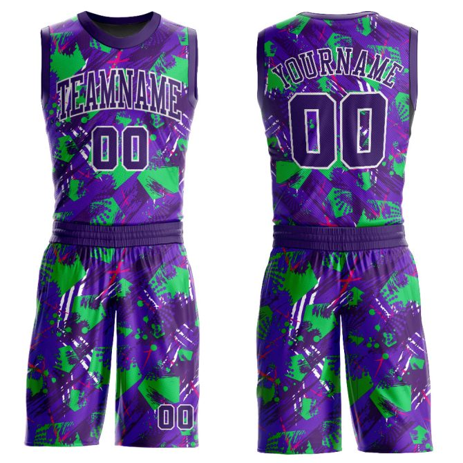 Custom Purple Purple-White Music Festival Round Neck Sublimation Basketball Suit Jersey