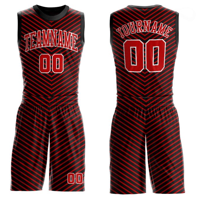 Custom Red Red-Black Round Neck Sublimation Basketball Suit Jersey