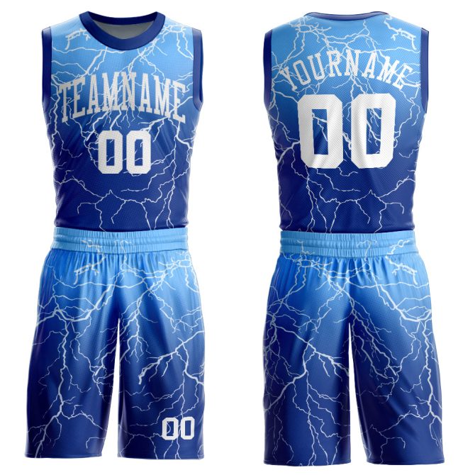 Custom Royal White-Light Blue Round Neck Sublimation Basketball Suit Jersey