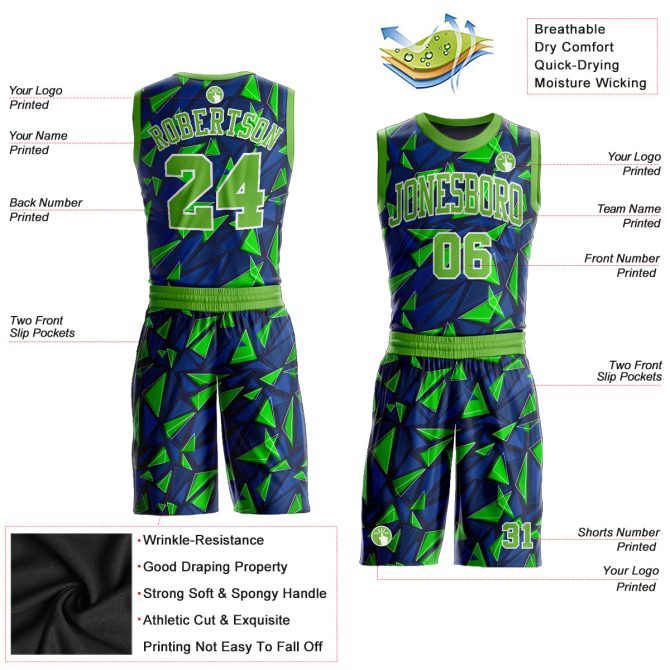 Custom Royal Neon Green-White Round Neck Sublimation Basketball Suit Jersey