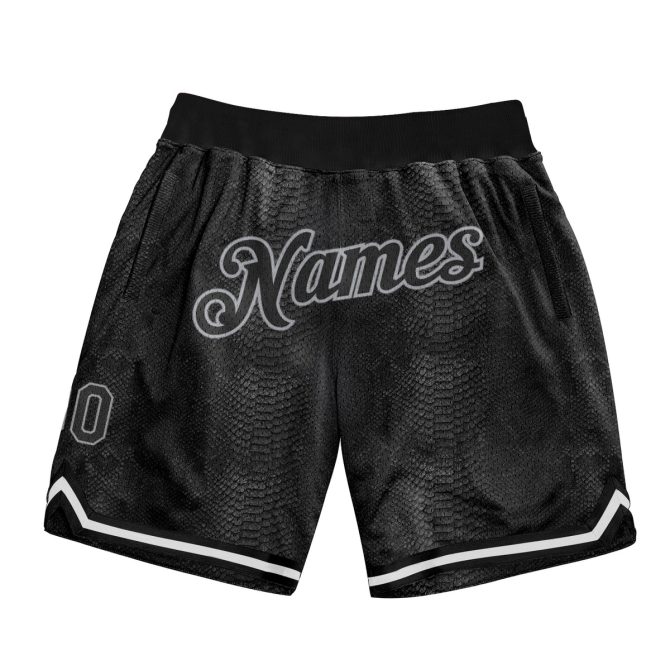 Custom Black Snakeskin Black-Gray 3D Pattern Design Authentic Basketball Shorts