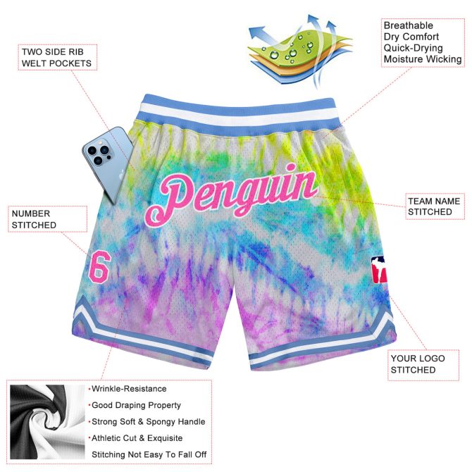 Custom Tie Dye Pink-White 3D Pattern Design Authentic Basketball Shorts