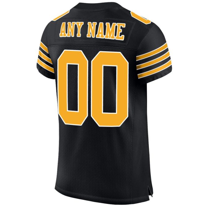 Custom Black Gold-White Mesh Authentic Football Jersey