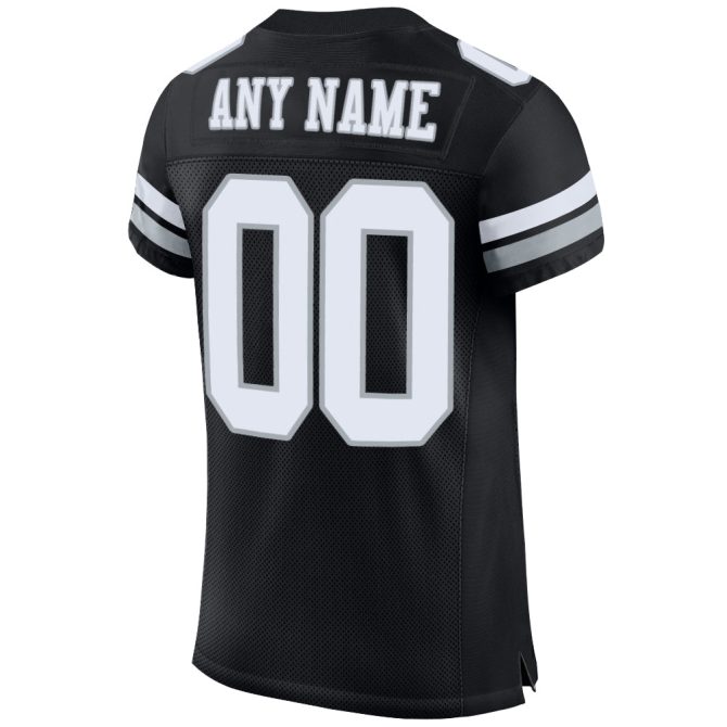 Custom Black White-Silver Mesh Authentic Football Jersey