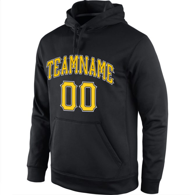 Custom Stitched Black Gold-White Sports Pullover Sweatshirt Hoodie