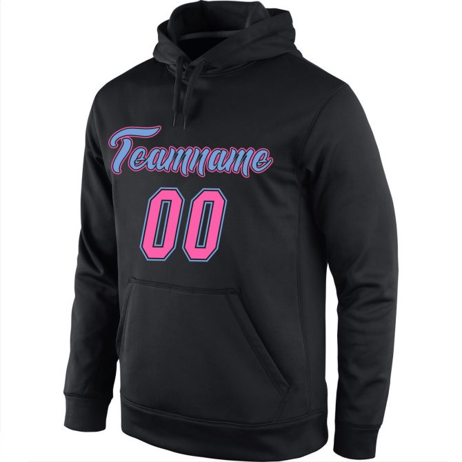 Custom Stitched Black Pink-Light Blue Sports Pullover Sweatshirt Hoodie