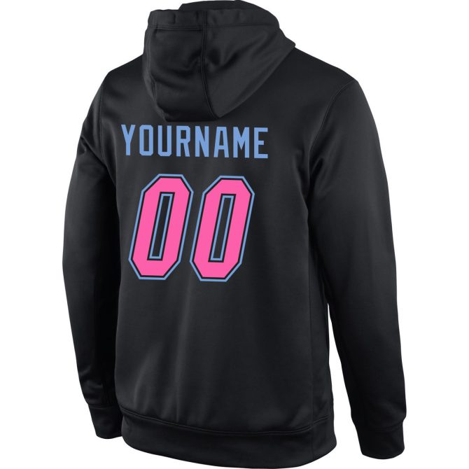 Custom Stitched Black Pink-Light Blue Sports Pullover Sweatshirt Hoodie