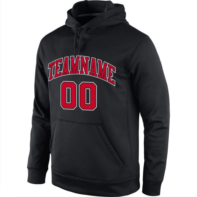 Custom Stitched Black Red-White Sports Pullover Sweatshirt Hoodie