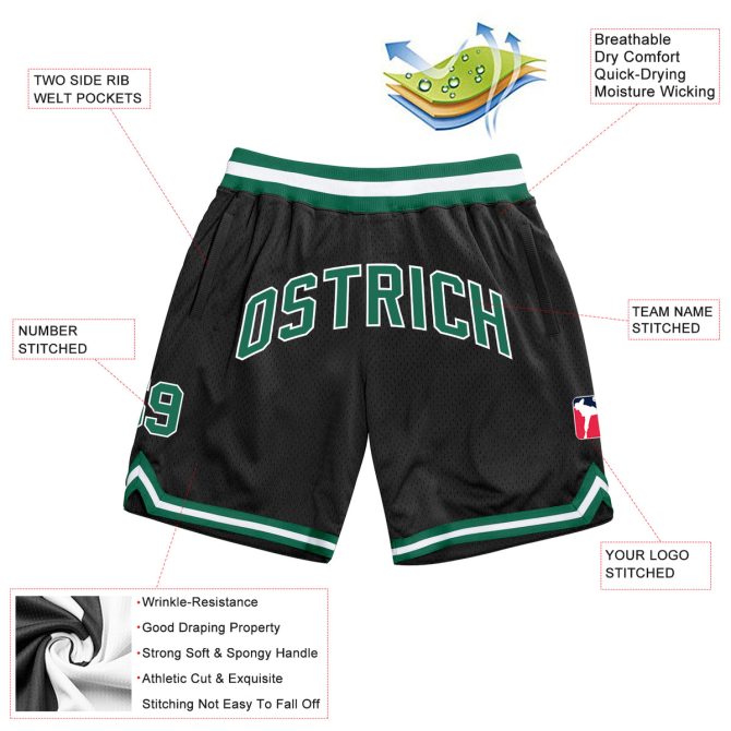 Custom Black Kelly Green-White Authentic Throwback Basketball Shorts