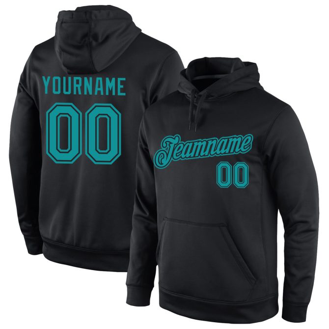 Custom Stitched Black Aqua Sports Pullover Sweatshirt Hoodie