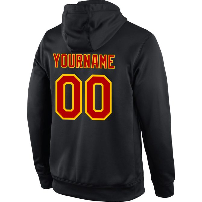 Custom Stitched Black Red-Gold Sports Pullover Sweatshirt Hoodie