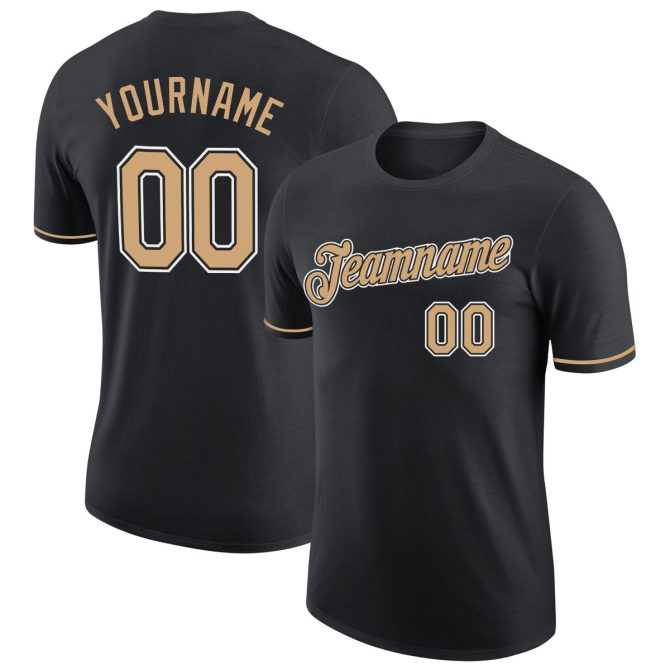 Custom Black Old Gold-White Performance T-Shirt