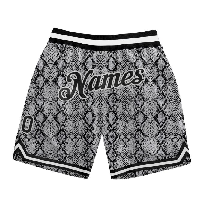 Custom Black Black-White 3D Pattern Design Snakeskin Authentic Basketball Shorts