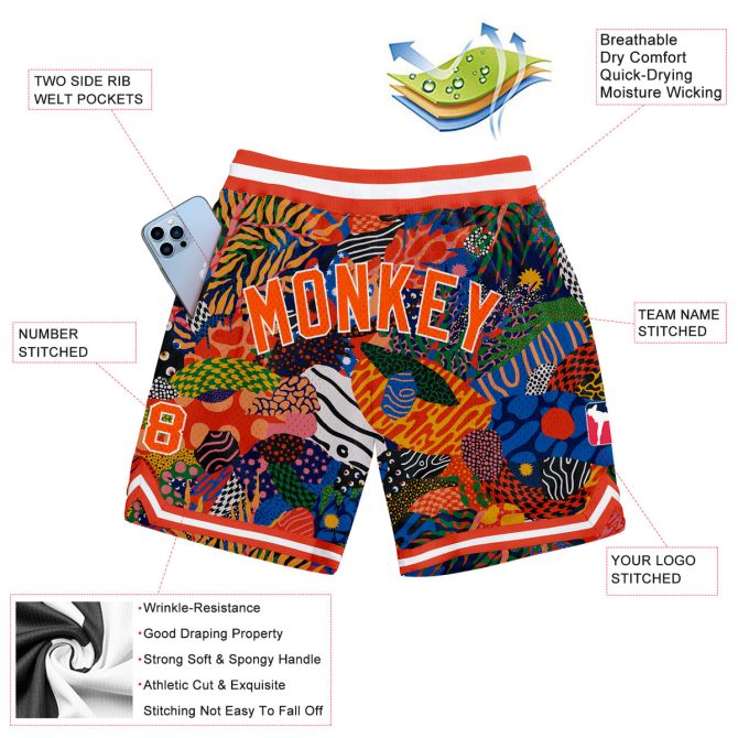 Custom Black Orange-White 3D Pattern Design Bush Authentic Basketball Shorts