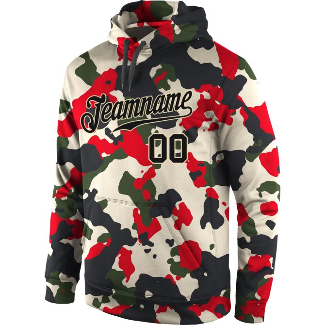 Custom Stitched Camo Black-Cream Sports Pullover Sweatshirt Salute To Service Hoodie