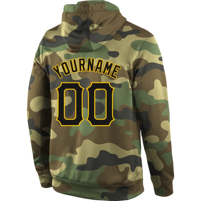 Custom Stitched Camo Black-Gold Sports Pullover Sweatshirt Salute To Service Hoodie