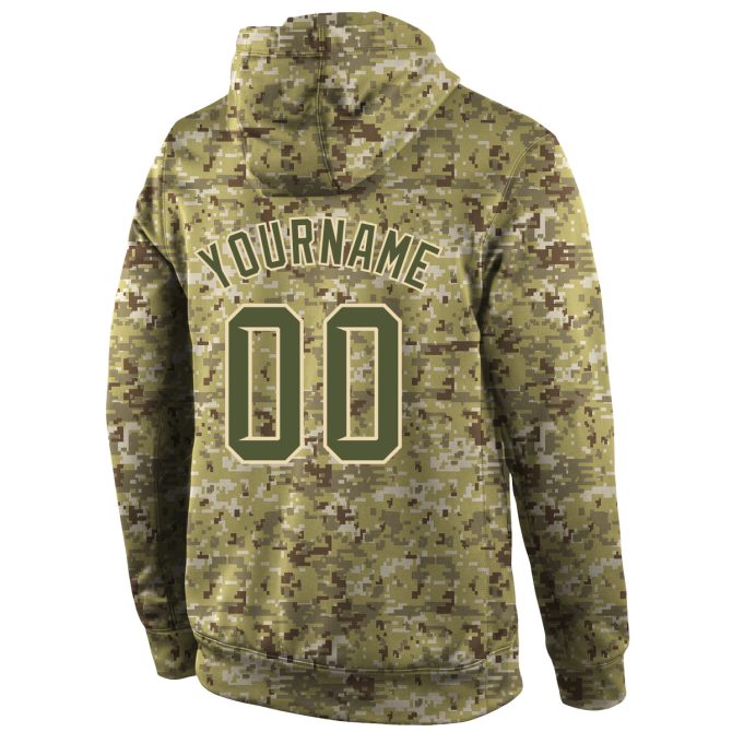 Custom Stitched Camo Olive-Cream Sports Pullover Sweatshirt Salute To Service Hoodie