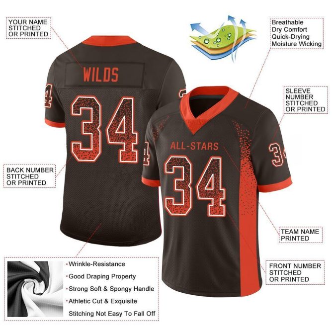 Custom Brown Orange-White Mesh Drift Fashion Football Jersey