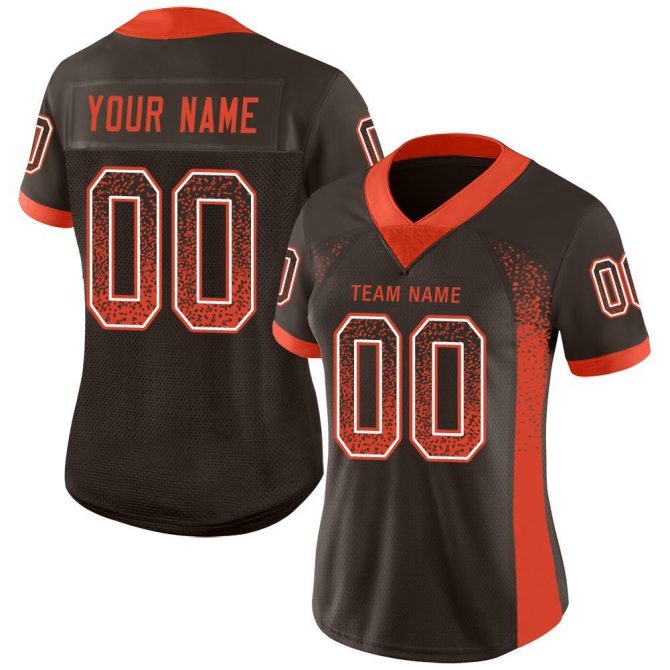 Custom Brown Orange-White Mesh Drift Fashion Football Jersey