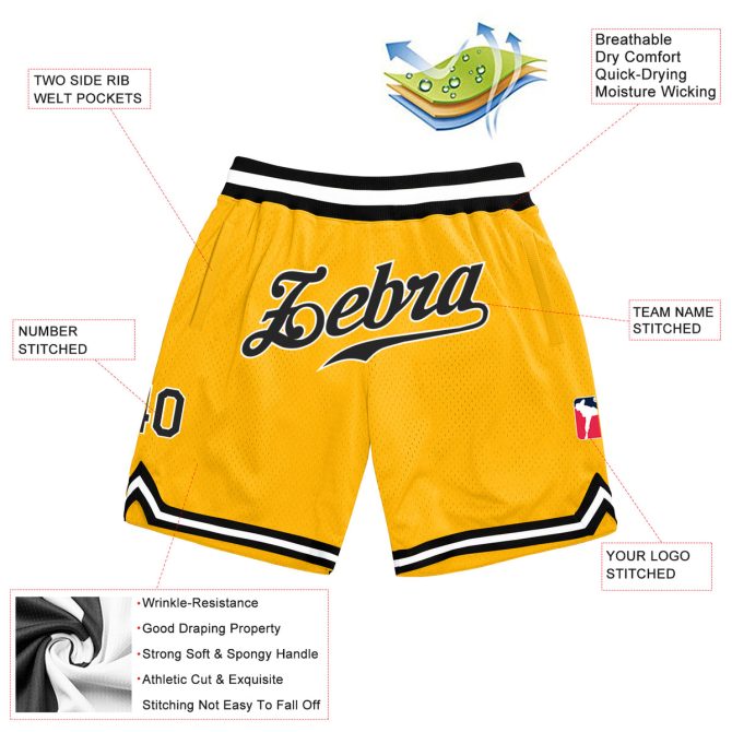 Custom Gold Black-White Authentic Throwback Basketball Shorts