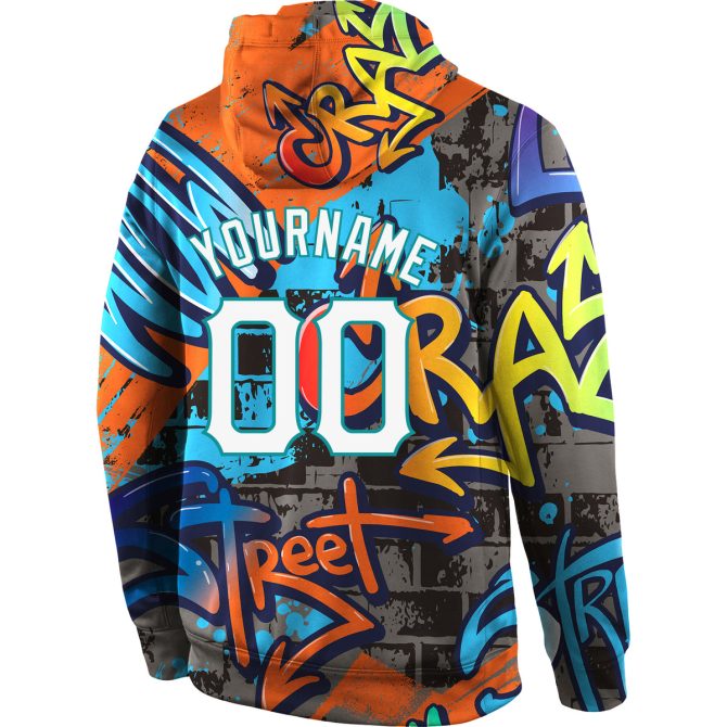 Custom Stitched Graffiti Pattern White-Aqua 3D Sports Pullover Sweatshirt Hoodie