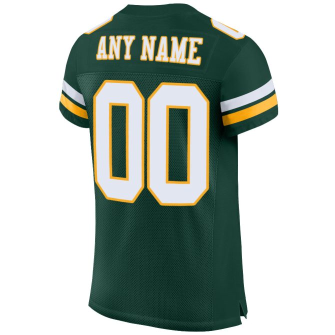 Custom Green White-Gold Mesh Authentic Football Jersey