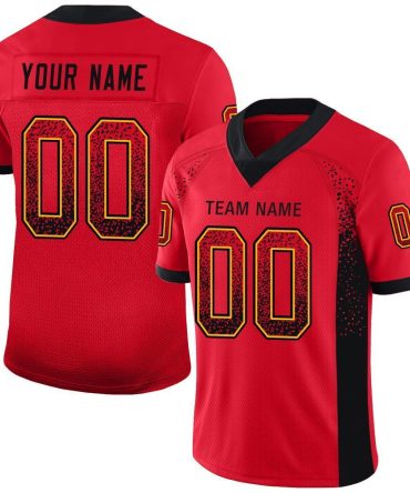 Custom Scarlet Black-Gold Mesh Drift Fashion Football Jersey