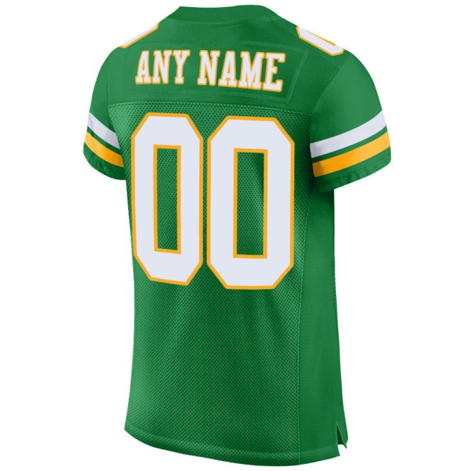 Custom Grass Green White-Gold Mesh Authentic Football Jersey