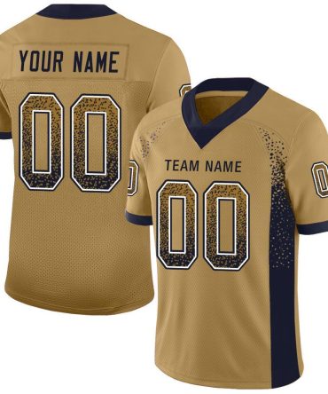 Custom Old Gold Navy-White Mesh Drift Fashion Football Jersey