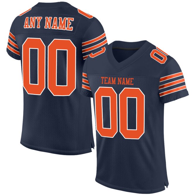 Custom Navy Orange-White Mesh Authentic Football Jersey