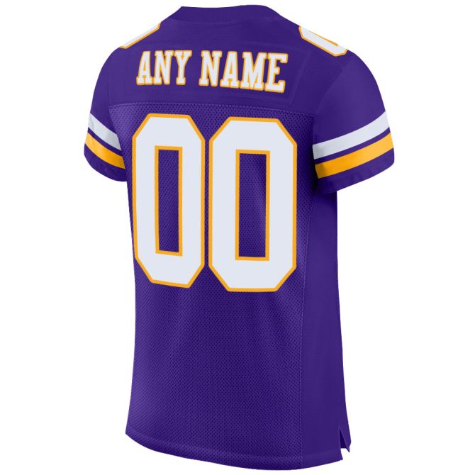 Custom Purple White-Gold Mesh Authentic Football Jersey