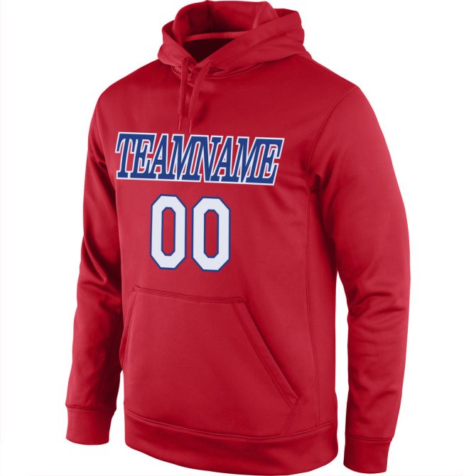 Custom Stitched Red White-Royal Sports Pullover Sweatshirt Hoodie