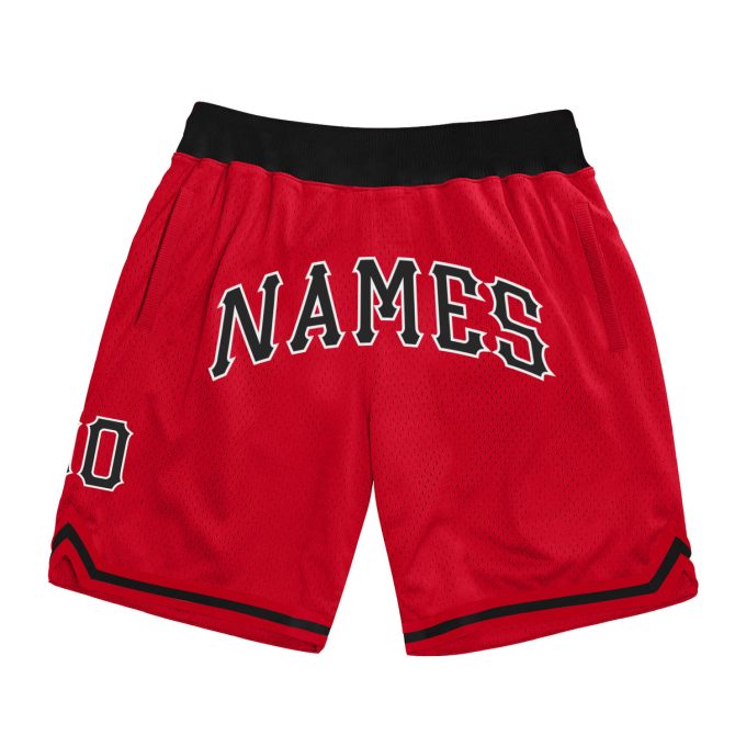 Custom Red Black-White Authentic Throwback Basketball Shorts