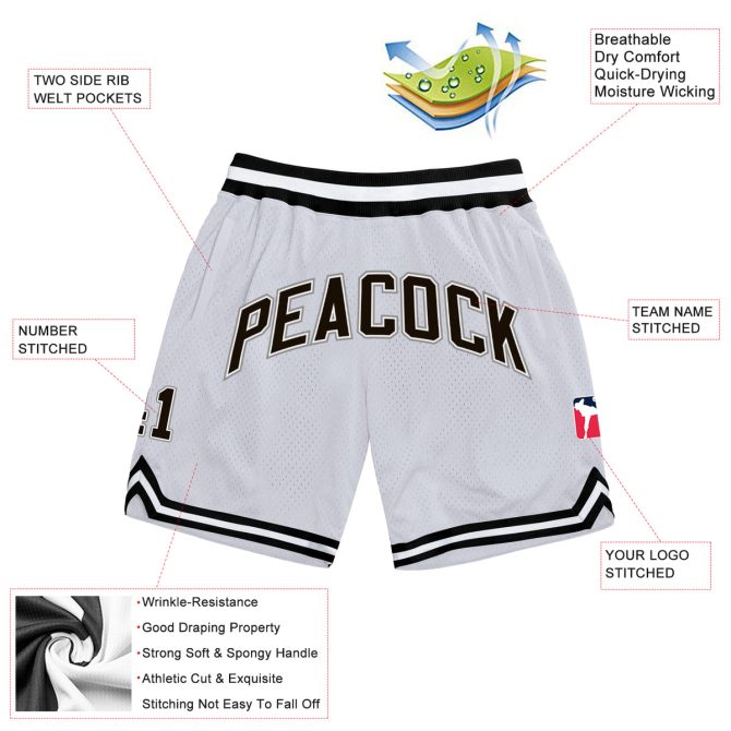 Custom White Black-Silver Gray Authentic Throwback Basketball Shorts