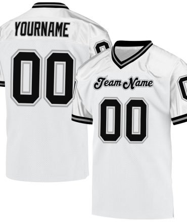 Custom White Black-Gray Mesh Authentic Throwback Football Jersey